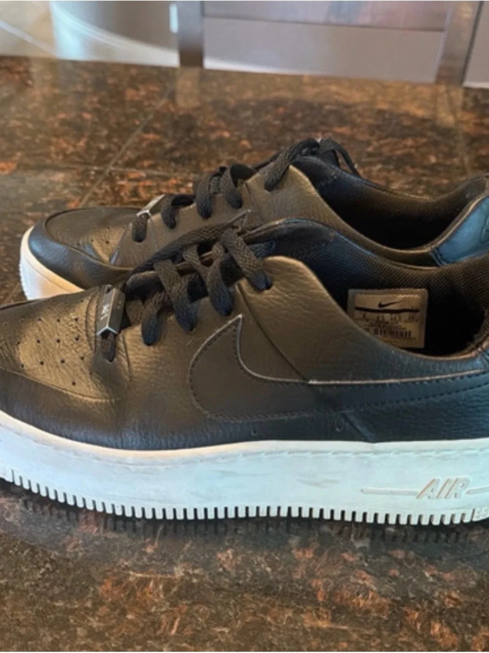 Nike Black Leather Women's Low-Top Sneakers with White Platform Sole SAGE AF1